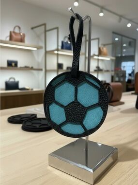 Teal Soccer Ball Leather Suede Bag Tag Charm